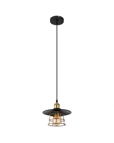 Vintage pendant lamp 22cm shade with matt black and brass grid E27 60W