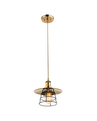 Vintage pendant lamp 22cm shade with brass and matt black grid E27 60W