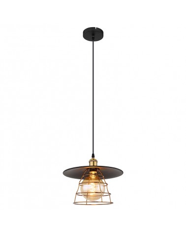 Vintage pendant lamp 30cm shade with matt black and brass grid E27 60W