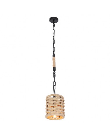 Rustic pendant lamp with shade 16.5 cm hemp rope E27 60W with black chain