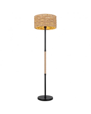 Lámpara de pie rústica con pantalla 40cm cuerda de cáñamo E27 40W 147cm de altura