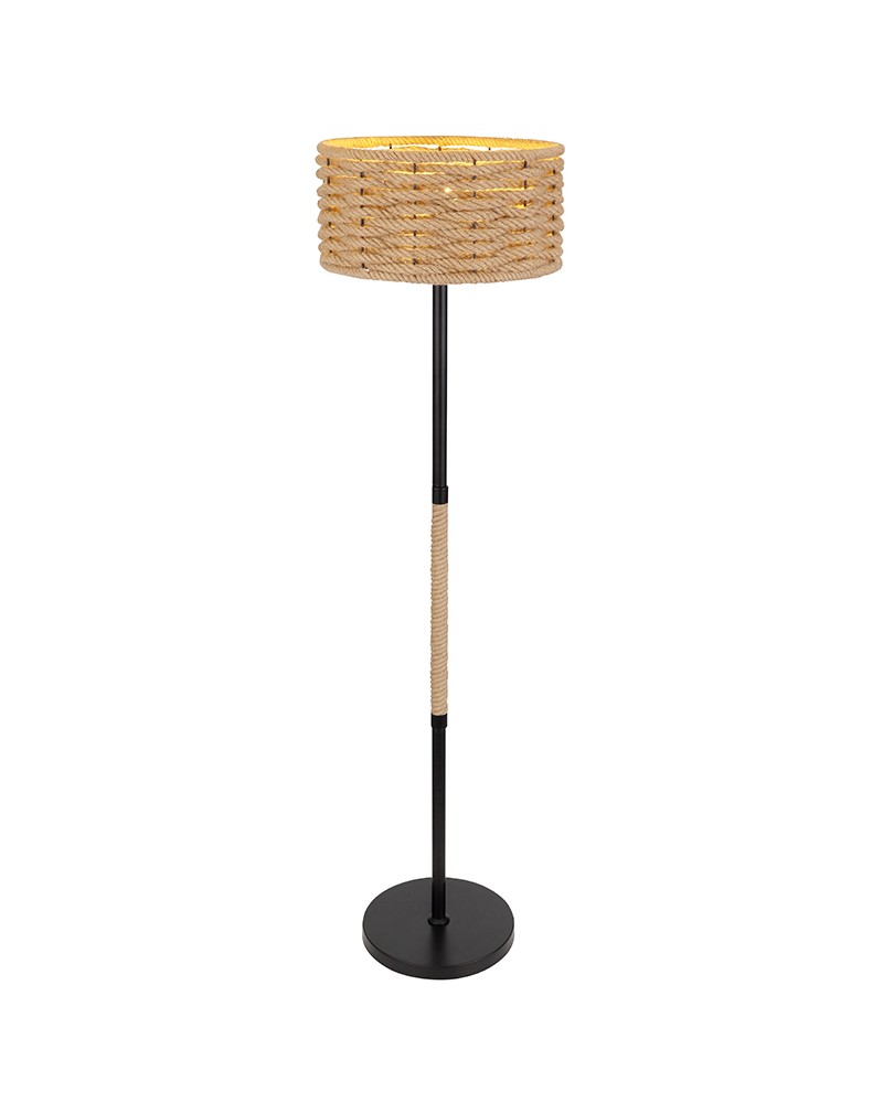 Lámpara de pie rústica con pantalla 40cm cuerda de cáñamo E27 40W 147cm de altura