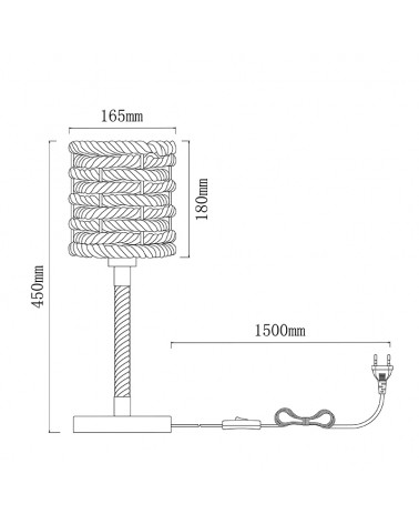 Lámpara de mesa rústica con pantalla 16,5cm cuerda de cáñamo E2740W 147cm de altura