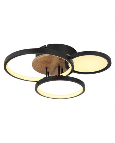 LED ceiling light 40cm made of wood, metal and plastic, wood, opal and black finish 30W 3000K