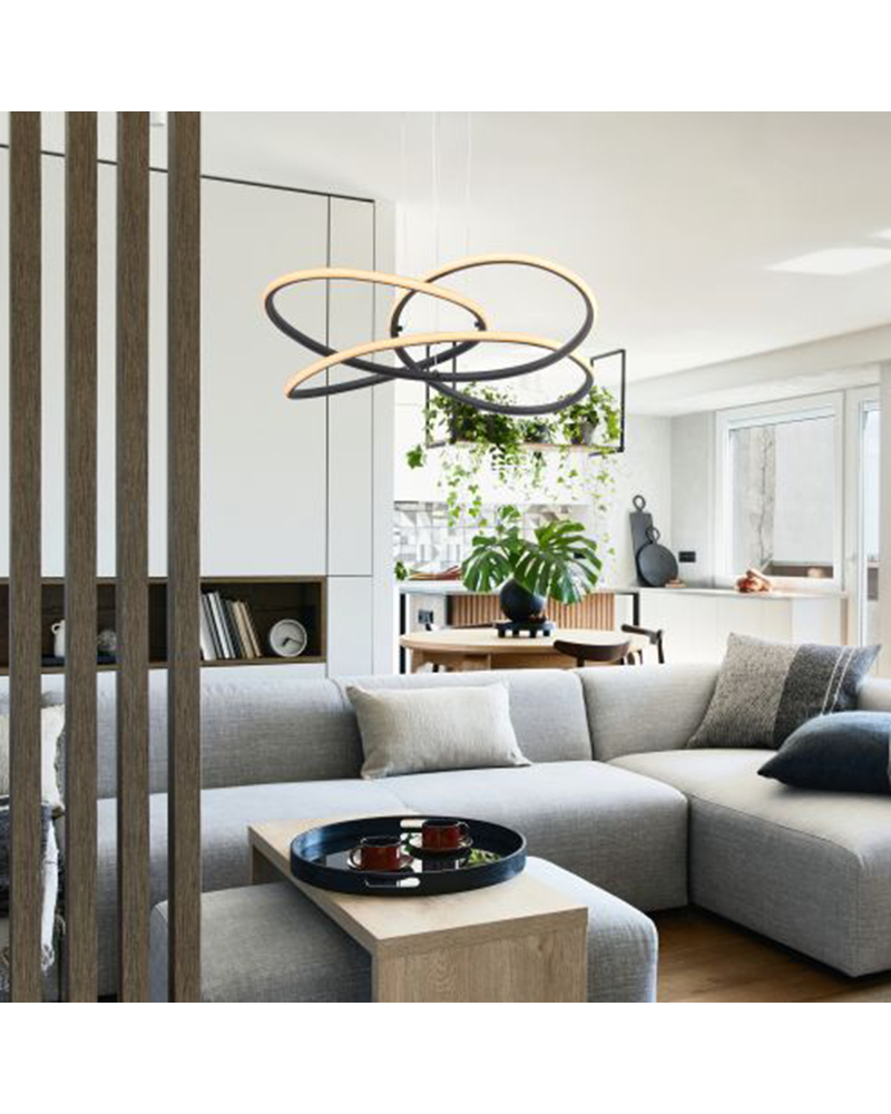 LED Ceiling lamp 60cm in plastic and metal, opal finish, black and white 30W