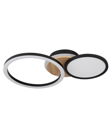 LED ceiling light 51.5cm made of wood, metal and plastic with wood, opal and black finish 28W 3000K