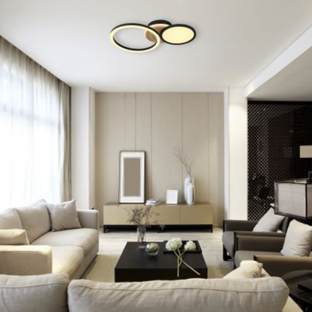 LED ceiling light 51.5cm made of wood, metal and plastic with wood, opal and black finish 28W 3000K