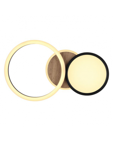 Plafón LED techo 51,5cm de madera, metal y plástico acabado madera, opal y negro 28W 3000K