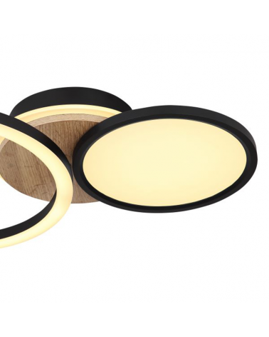 LED ceiling light 51.5cm made of wood, metal and plastic with wood, opal and black finish 28W 3000K
