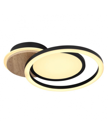 LED ceiling light 51.5cm made of wood, metal and plastic with wood, opal and black finish 28W 3000K