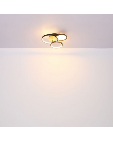 LED ceiling light 40cm made of wood, metal and plastic, wood, opal and black finish 30W 3000K