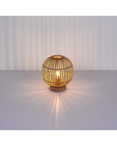 Lámpara de mesa boho jaula bambú ø30cm E27 60W