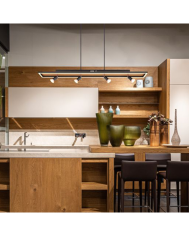 Ceiling lamp 116cm LED 30W with four 4xGU10 48W metal and plastic spotlights with memory function