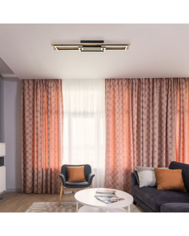 LED ceiling lamp 100cm LED 30W CCT made of metal, plastic and wood Dimmable