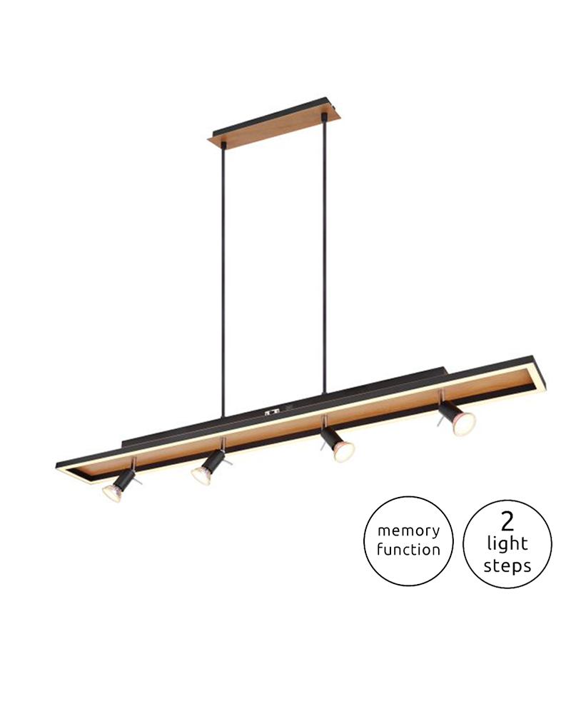 Ceiling lamp 116cm LED 30W with four 4xGU10 48W metal and plastic spotlights with memory function