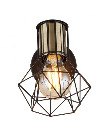 Retro vintage wall light Cage Industrial lamp with leather-finish lampholder black base E27 40W with switch