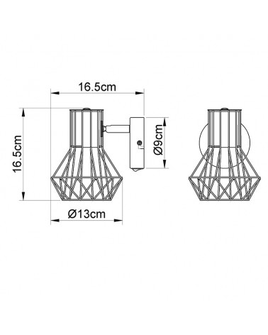 Aplique de pared vintage retro Jaula lámpara Industrial con portalamparas acabado cuero base negra E27 40W con interruptor
