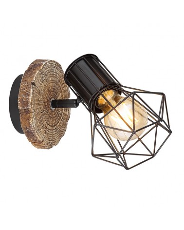 Retro vintage wall light industrial mesh lampshade with lamp holder black finish imitation wood base E27 40W