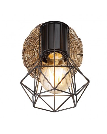 Retro vintage wall light industrial mesh lampshade with lamp holder black finish imitation wood base E27 40W