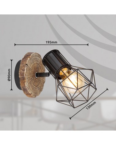 Retro vintage wall light industrial mesh lampshade with lamp holder black finish imitation wood base E27 40W