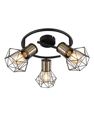 Industrial vintage circular ceiling lamp with 3 oscillating spotlights with black base leather lampholder finish 3xE27 40W