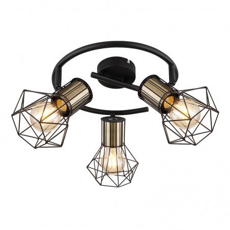 Industrial vintage circular ceiling lamp with 3 oscillating spotlights with black base leather lampholder finish 3xE27 40W