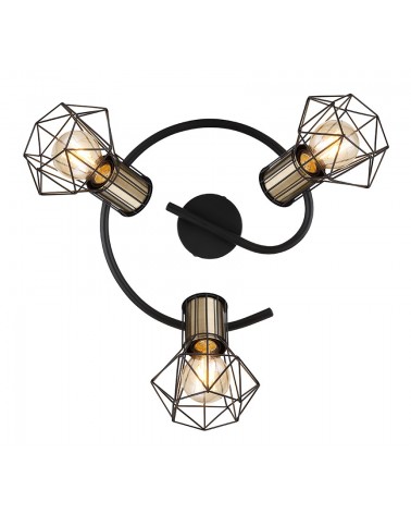 Industrial vintage circular ceiling lamp with 3 oscillating spotlights with black base leather lampholder finish 3xE27 40W