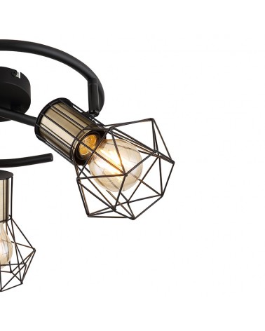 Industrial vintage circular ceiling lamp with 3 oscillating spotlights with black base leather lampholder finish 3xE27 40W