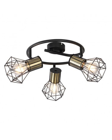 Industrial vintage circular ceiling lamp with 3 oscillating spotlights with black base leather lampholder finish 3xE27 40W