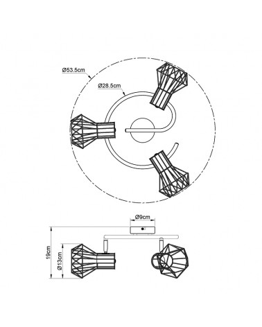 Industrial vintage circular ceiling lamp with 3 oscillating spotlights with black base leather lampholder finish 3xE27 40W