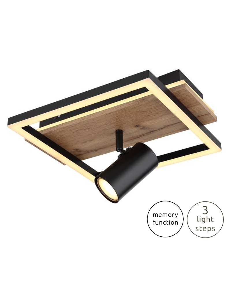 Ceiling lamp 32cm LED 24W 3000K with a GU10 5W metal, plastic and wood spotlight