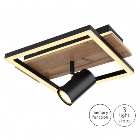 Ceiling lamp 32cm LED 24W 3000K with a GU10 5W metal, plastic and wood spotlight
