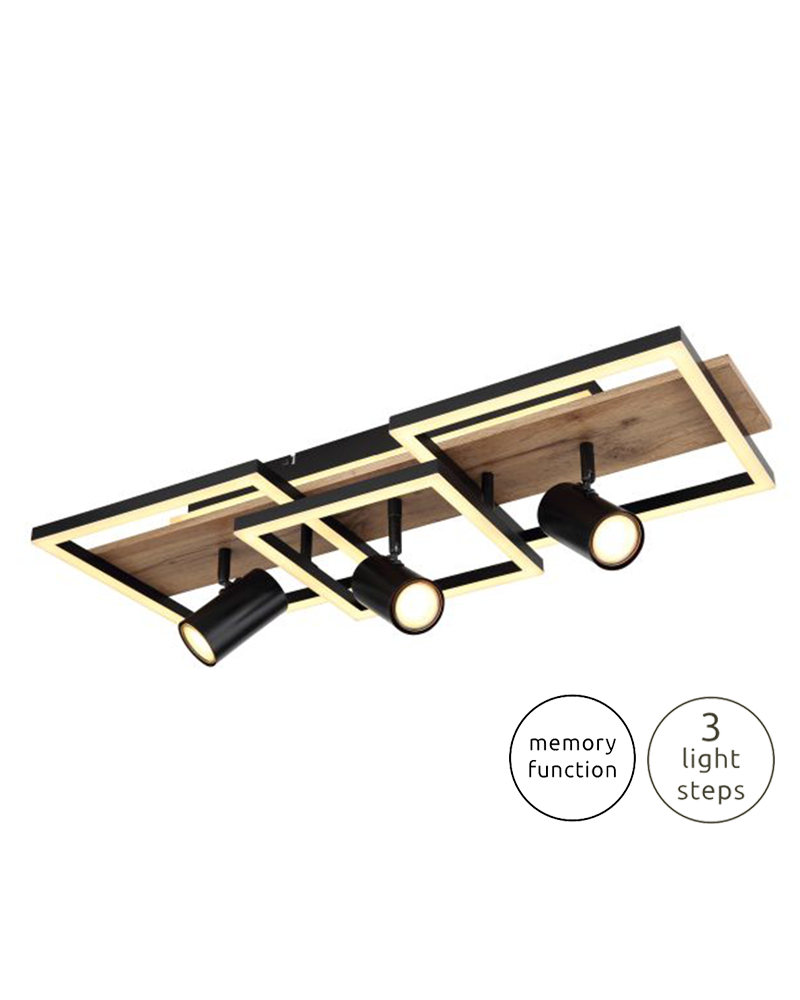 Plafón techo 72cm LED 48W 3000K con tres focos 3xGU10 15W de metal, plástico y madera