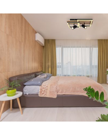 Plafón techo 50cm LED 38W 3000K con dos focos 2xGU10 10W de metal, plástico y madera