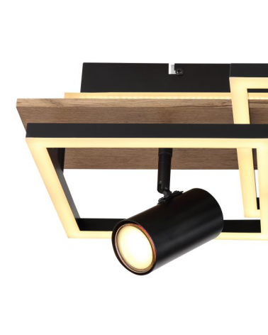 Plafón techo 50cm LED 38W 3000K con dos focos 2xGU10 10W de metal, plástico y madera