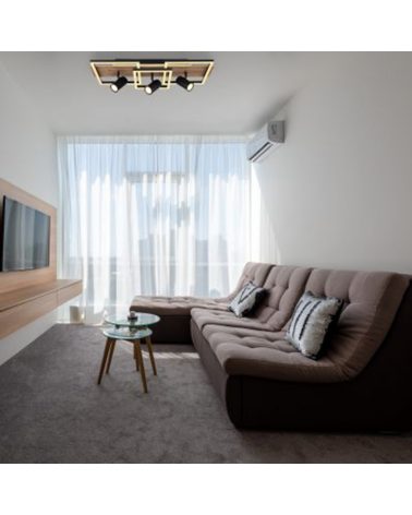 Ceiling lamp 72cm LED 48W 3000K with three 3xGU10 15W spotlights made of metal, plastic and wood