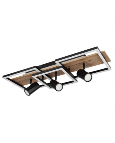 Ceiling lamp 72cm LED 48W 3000K with three 3xGU10 15W spotlights made of metal, plastic and wood