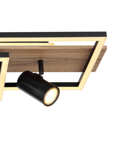 Plafón techo 72cm LED 48W 3000K con tres focos 3xGU10 15W de metal, plástico y madera