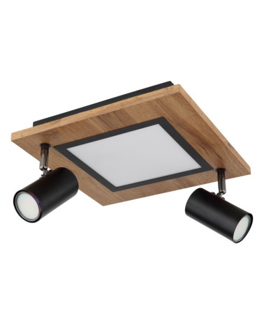 Ceiling lamp 30cm LED 12W 3000K with two 2xGU10 10W spotlights made of metal, plastic and wood