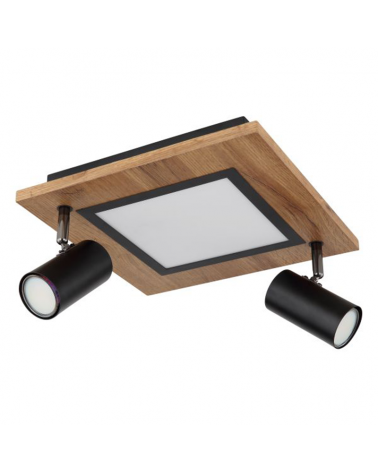 Plafón techo 30cm LED 12W 3000K con dos focos 2xGU10 10W de metal, plástico y madera