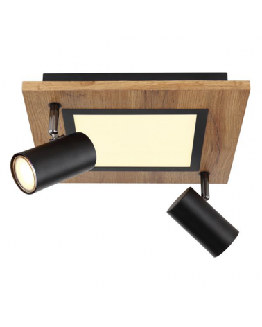 Ceiling lamp 30cm LED 12W 3000K with two 2xGU10 10W spotlights made of metal, plastic and wood