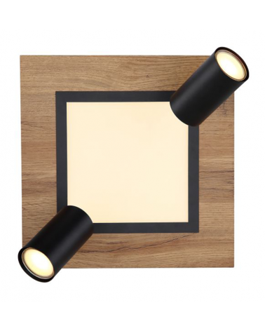 Plafón techo 30cm LED 12W 3000K con dos focos 2xGU10 10W de metal, plástico y madera