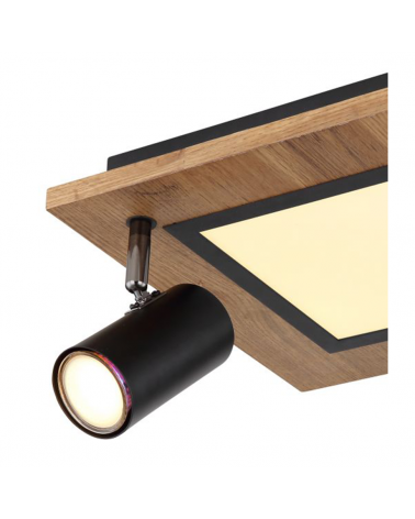 Ceiling lamp 30cm LED 12W 3000K with two 2xGU10 10W spotlights made of metal, plastic and wood