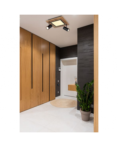 Ceiling lamp 30cm LED 12W 3000K with two 2xGU10 10W spotlights made of metal, plastic and wood