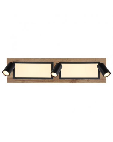 Plafón techo 80cm LED 12W 3000K con tres focos 3xGU10 15W de metal, plástico y madera