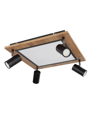 Plafón techo 45cm LED 24W 3000K con cuatro focos 4xGU10 20W de metal, plástico y madera