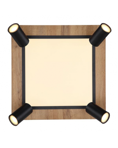 Plafón techo 45cm LED 24W 3000K con cuatro focos 4xGU10 20W de metal, plástico y madera