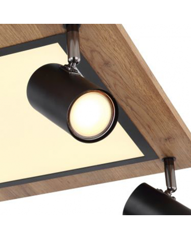 Plafón techo 45cm LED 24W 3000K con cuatro focos 4xGU10 20W de metal, plástico y madera