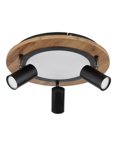 Plafón techo 40cm LED 15W 3000K con tres focos 3xGU10 15W de metal, plástico y madera