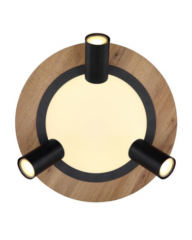 Plafón techo 40cm LED 15W 3000K con tres focos 3xGU10 15W de metal, plástico y madera